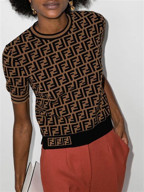 fendi brown top|Tops & Shirts .